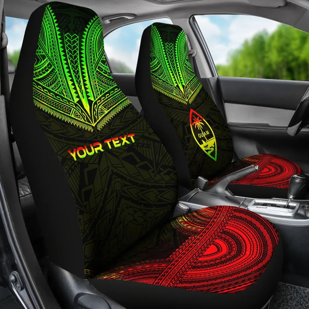 Guam Custom Personalised Car Seat Cover - Guam Flag Polynesian Chief Tattoo Reggae Version