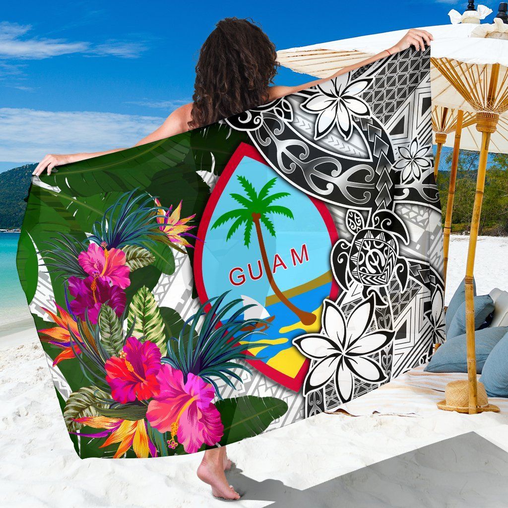 Guam Sarong White - Turtle Plumeria Banana Leaf
