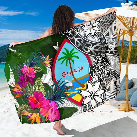 Guam Sarong White - Turtle Plumeria Banana Leaf