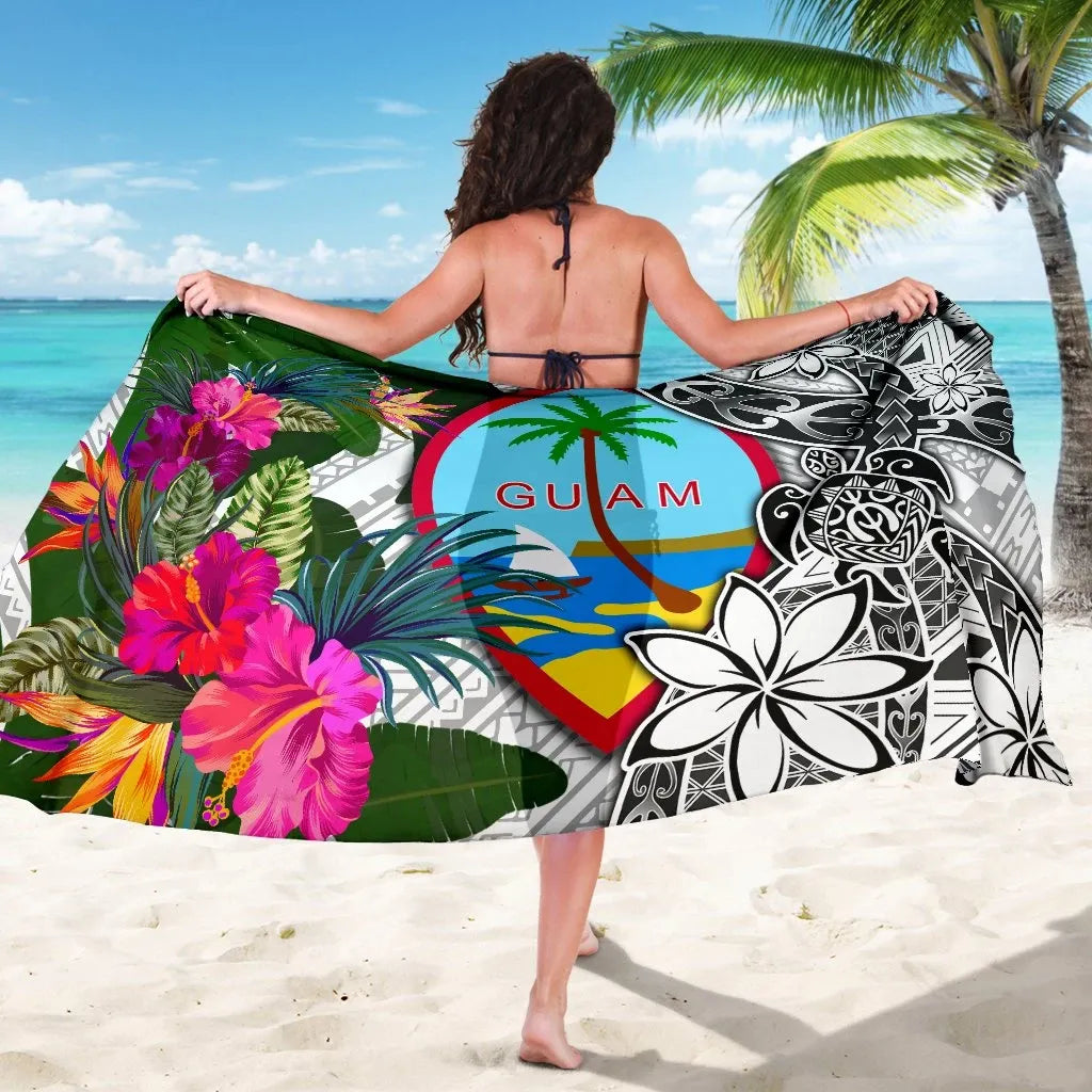 Guam Sarong White - Turtle Plumeria Banana Leaf