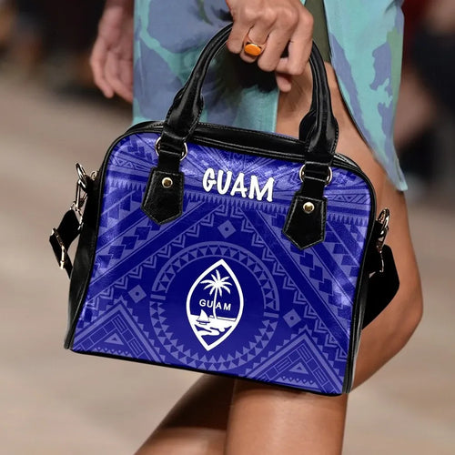 Guam Shoulder Handbag - Guam Seal With Polynesian Tattoo Style (Blue)