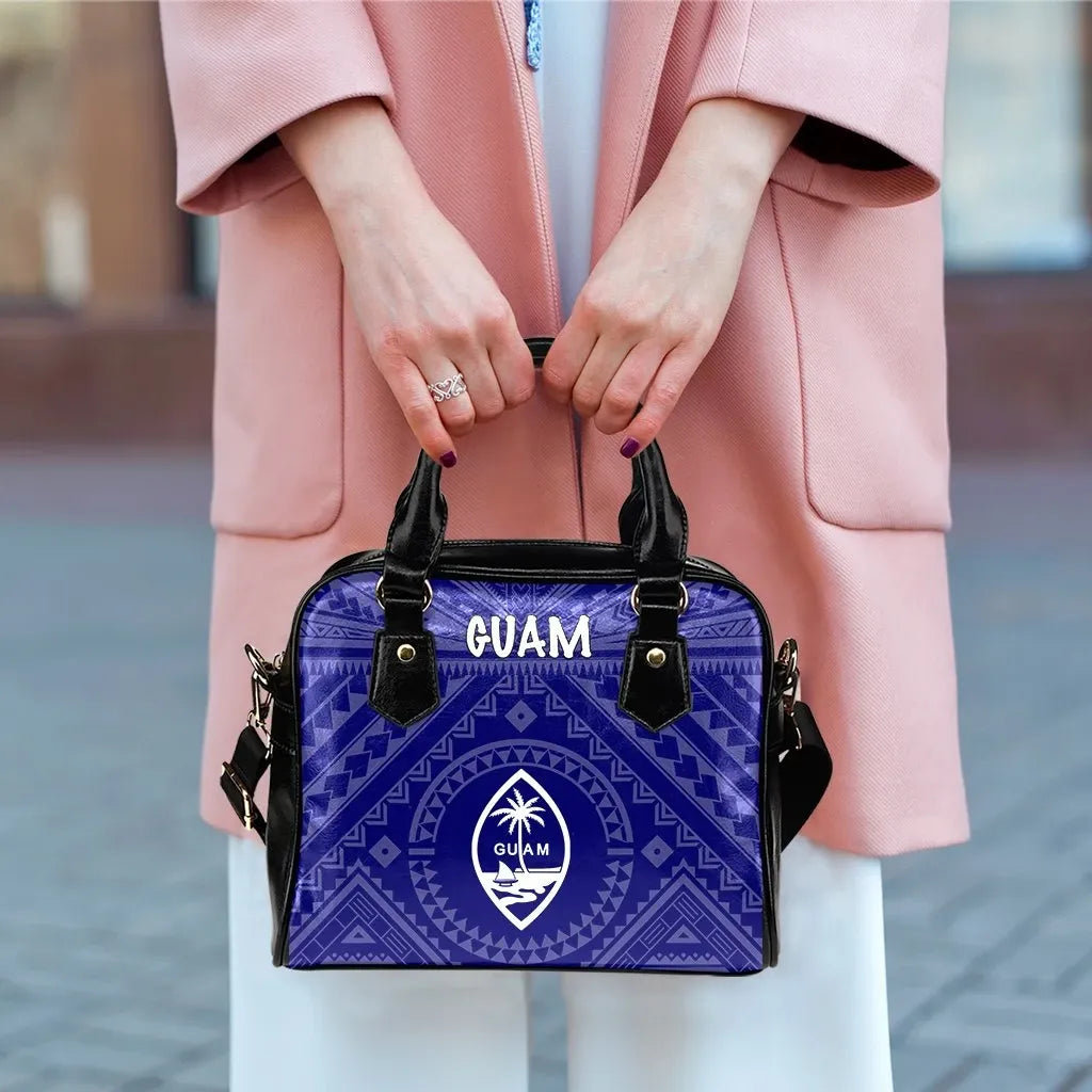 Guam Shoulder Handbag - Guam Seal With Polynesian Tattoo Style (Blue)
