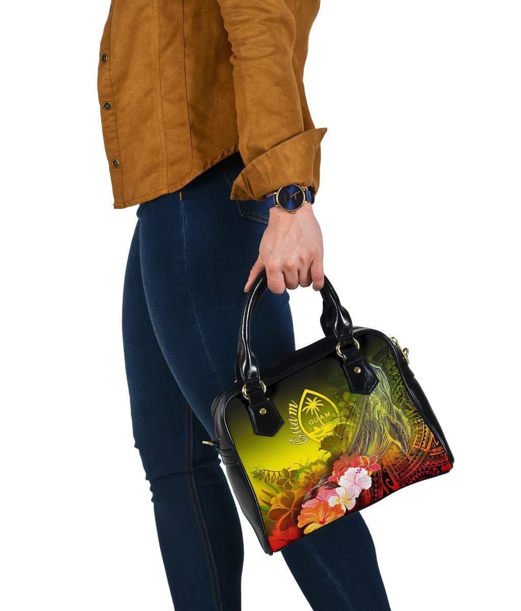 Guam Shoulder Handbag - Humpback Whale With Tropical Flowers (Yellow)