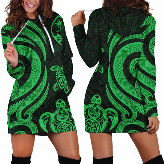 Guam Female Hoodie Dress - Green Tentacle Turtle