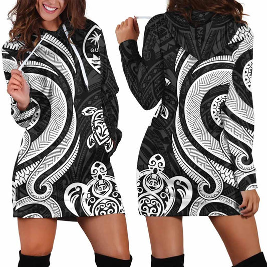 Guam Female Hoodie Dress - White Tentacle Turtle