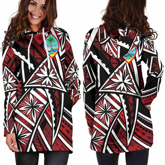 Guam Female Hoodie Dress - Tribal Flower Special Pattern Red Color