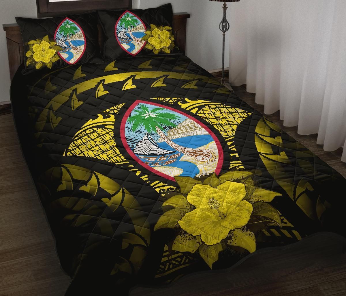 Guam Polynesian Quilt Bed Set Hibiscus Yellow