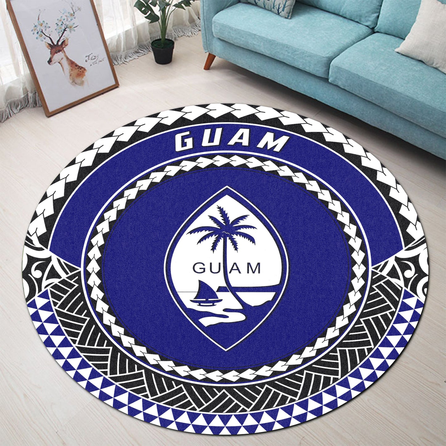 Guam Round Rugs Coat Of Arms Style