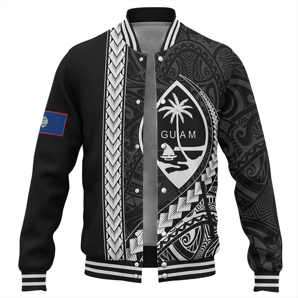 Guam Baseball Jacket Tribal Micronesian Coat Of Arms Gray