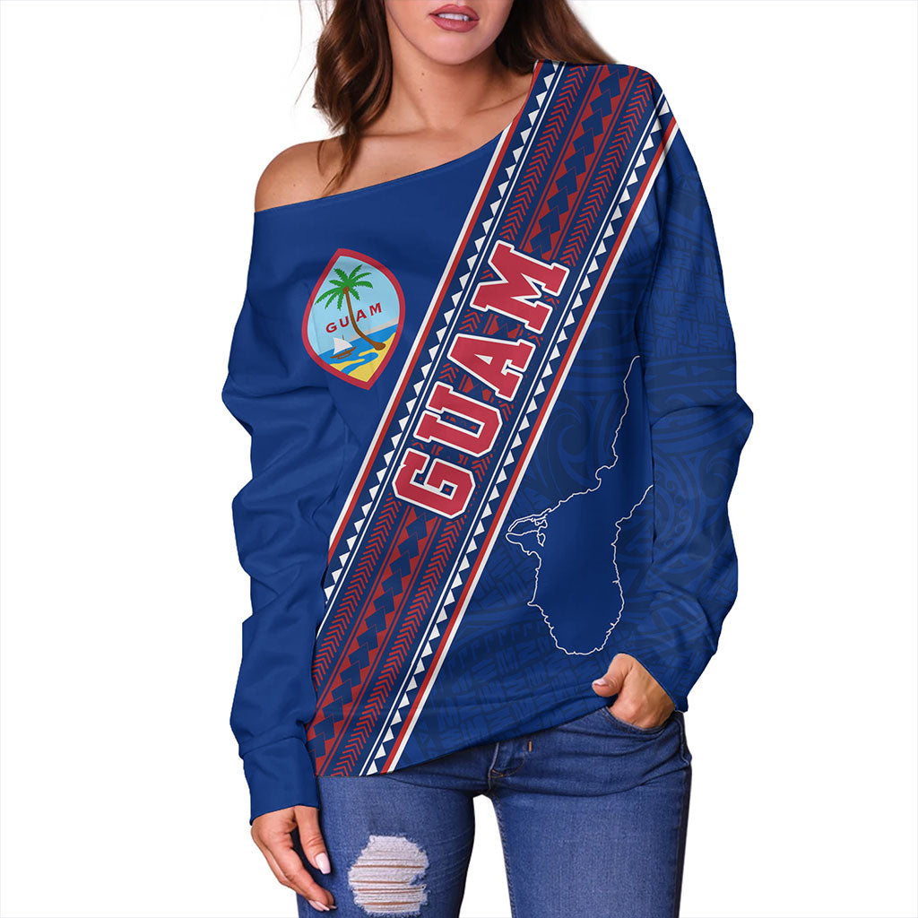 Guam Off Shoulder Sweatshirt Flag And Coat Of Arms