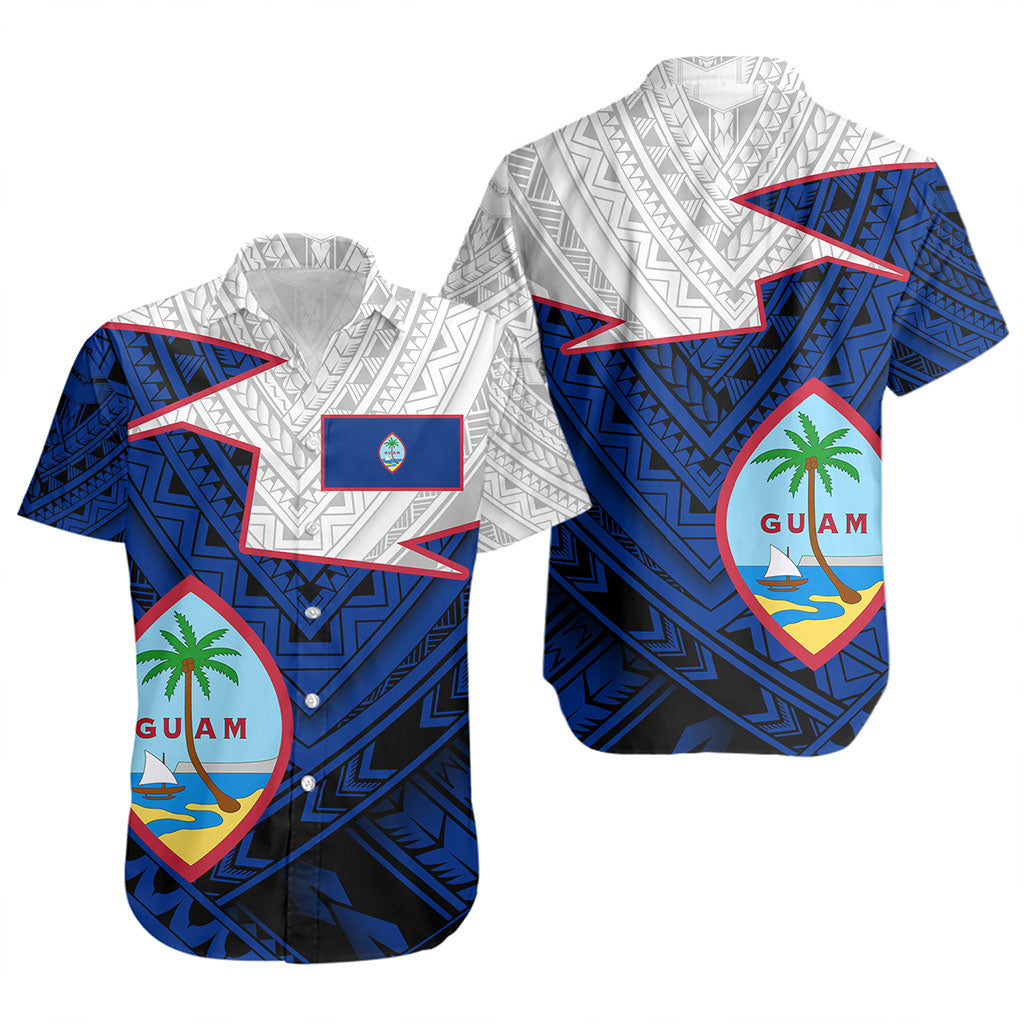 Guam Short Sleeve Shirt Polynesian Tattoo Flag And Coat Of Arms