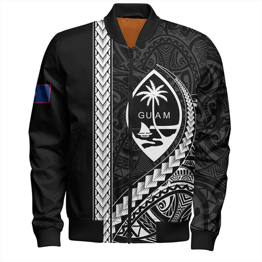 Guam Bomber Jacket Tribal Micronesian Coat Of Arms Gray