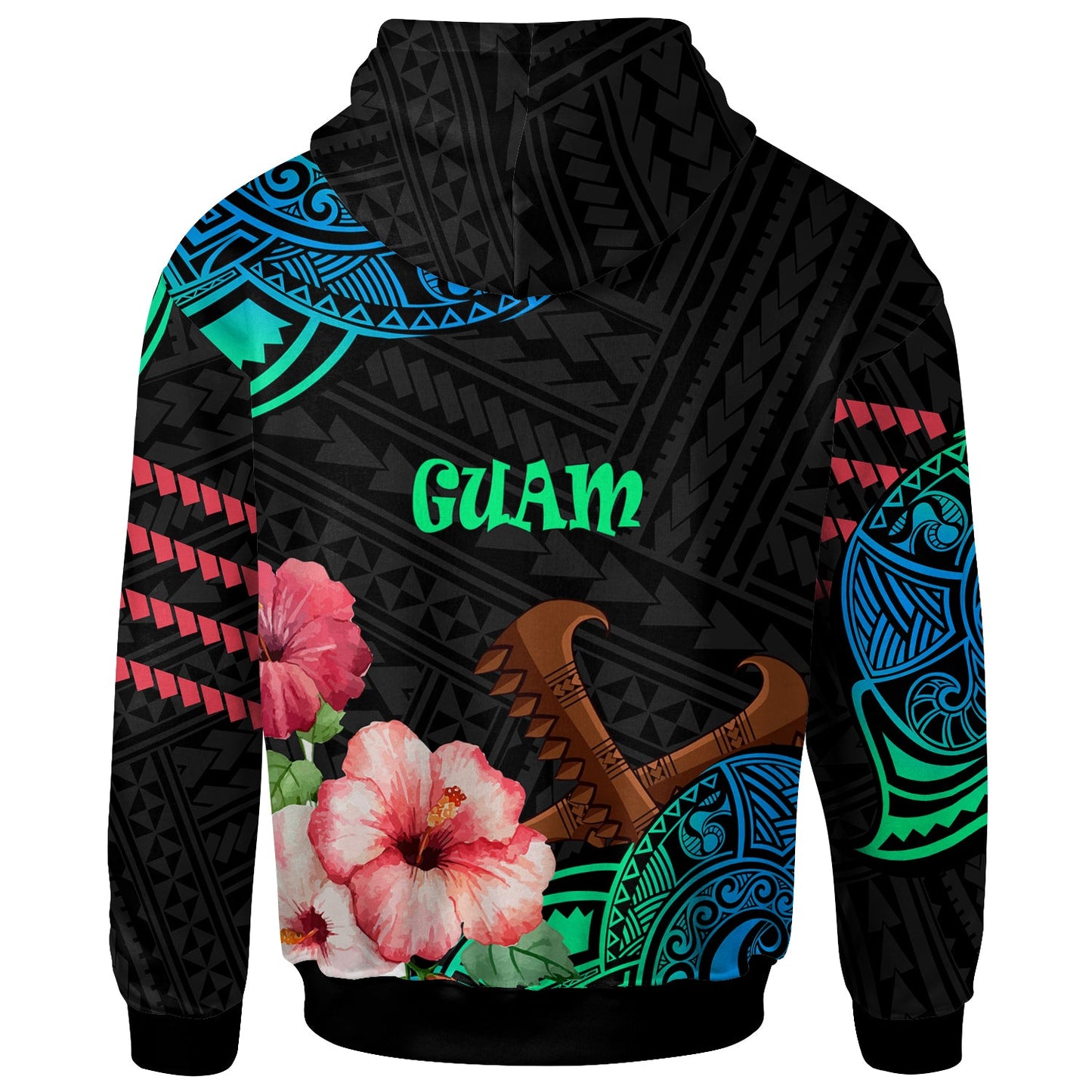 Guam Hoodie Polynesian Pattern with Hibicus Flowers