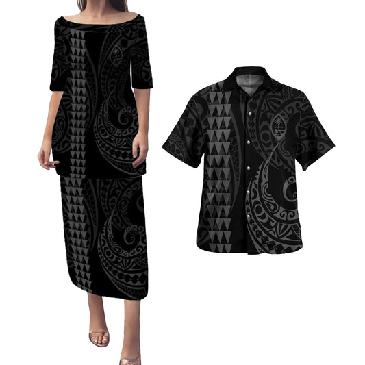 Guam Combo Puletasi And Shirt Kakau Style Grey