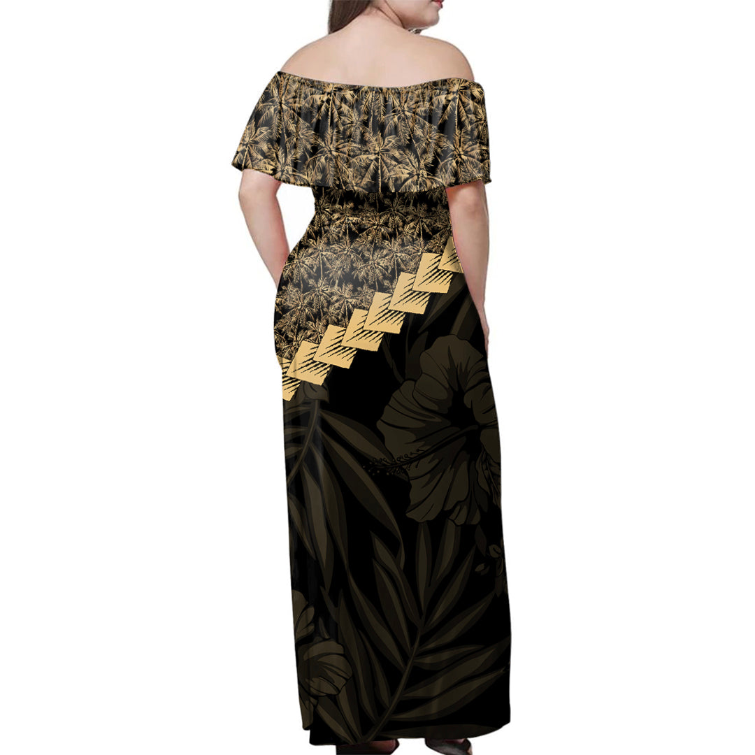 Guam Woman Off Shoulder Long Dress Golden Coconut