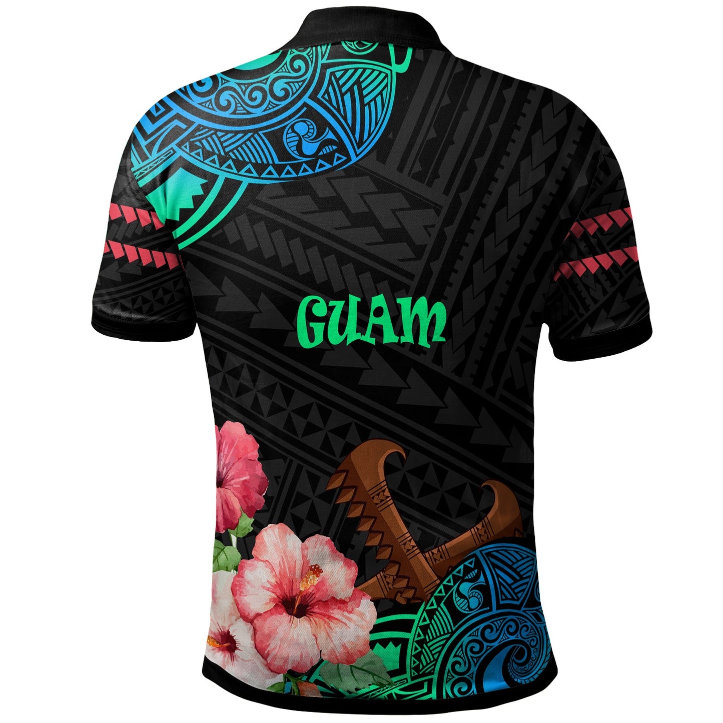 Guam Polo Shirt - Polynesian Pride with Hibicus Flower Tribal Pattern