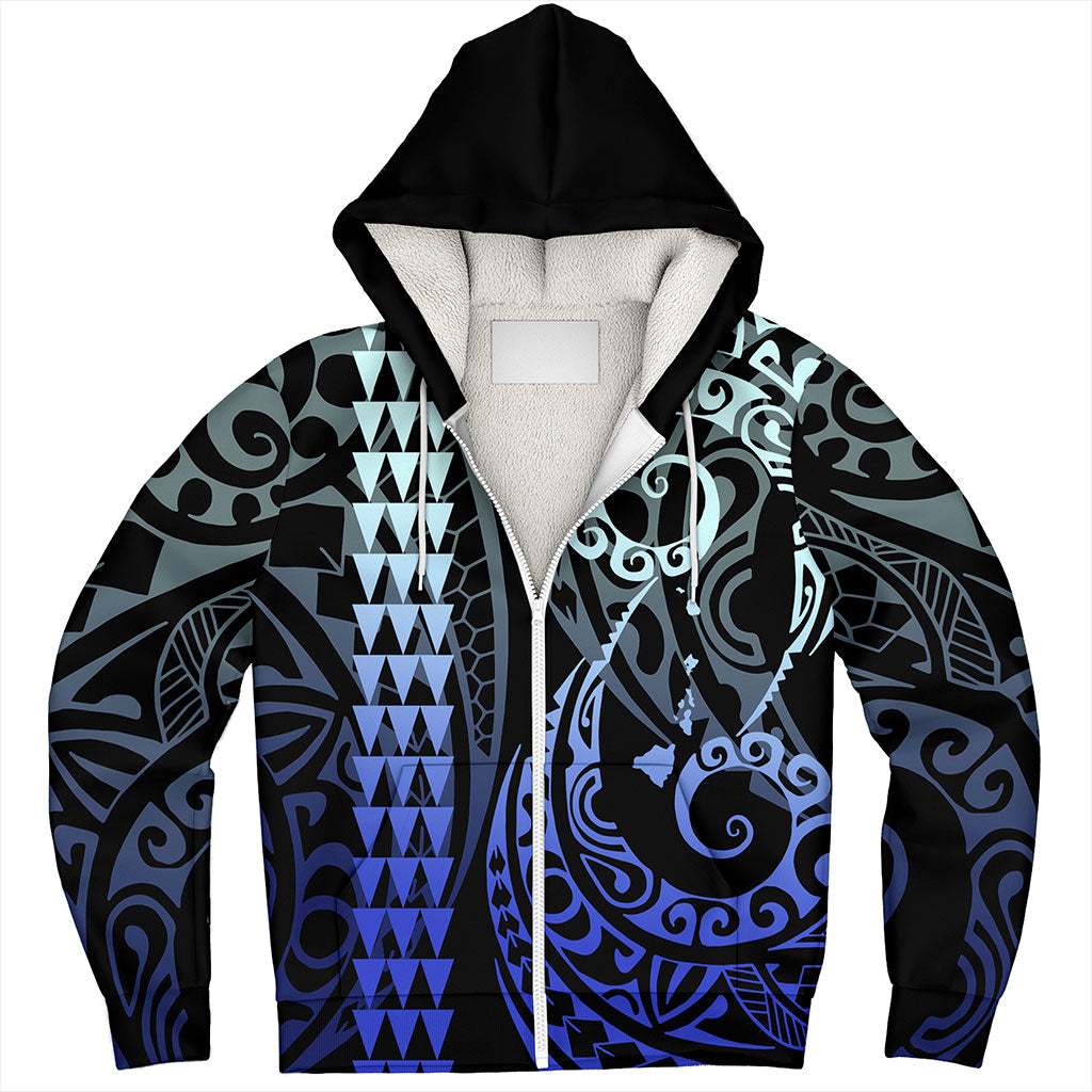 Hawaii Sherpa Hoodie Map Kakau Style