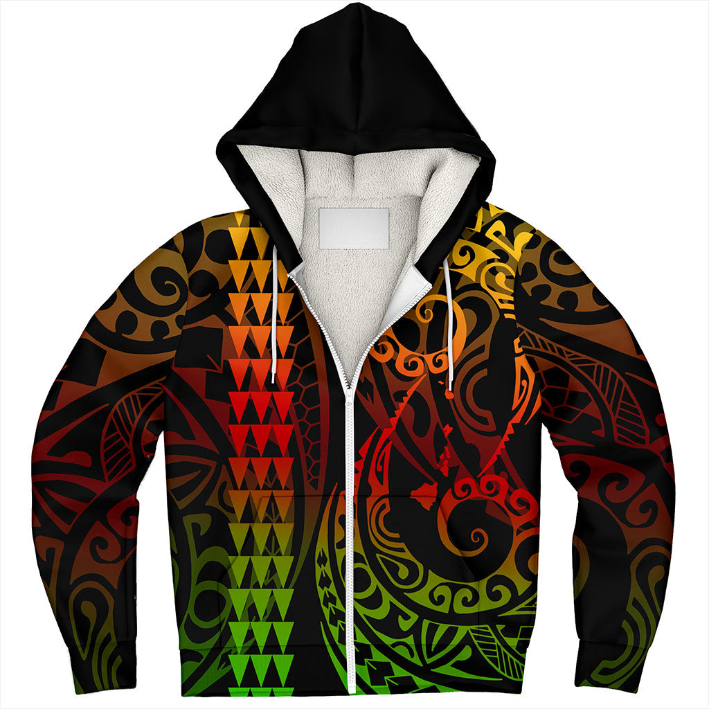 Hawaii Sherpa Hoodie Map Kakau Style