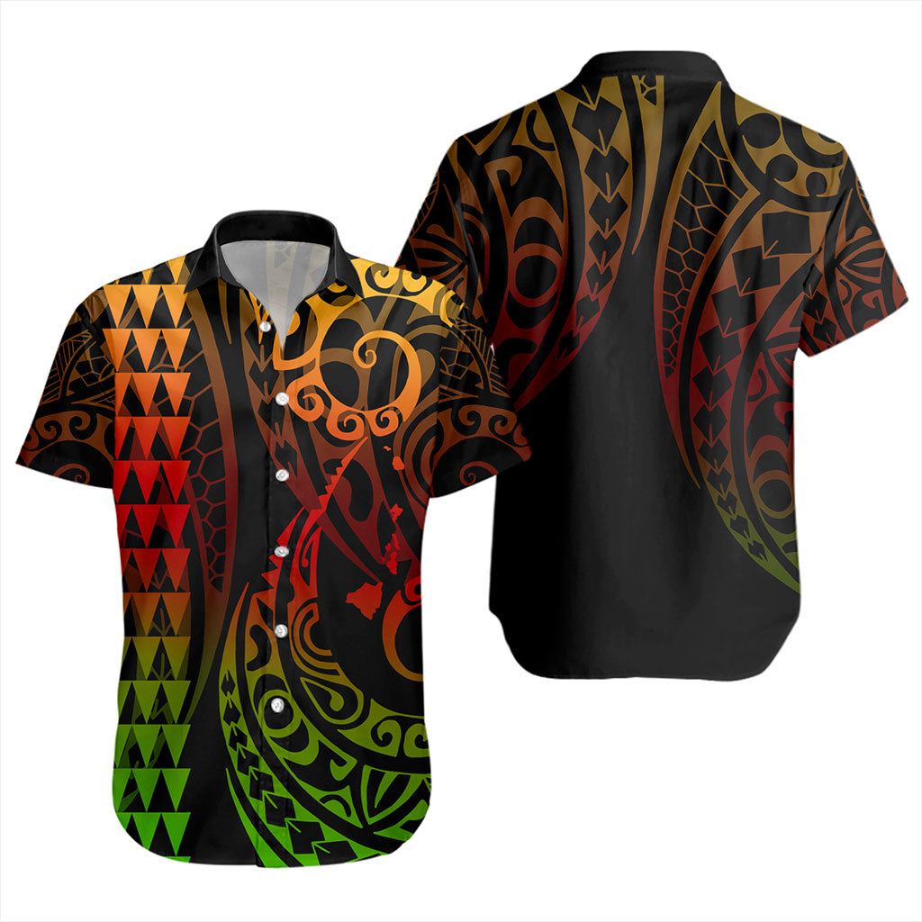 Hawaii Short Sleeve Shirt Map Kakau Style