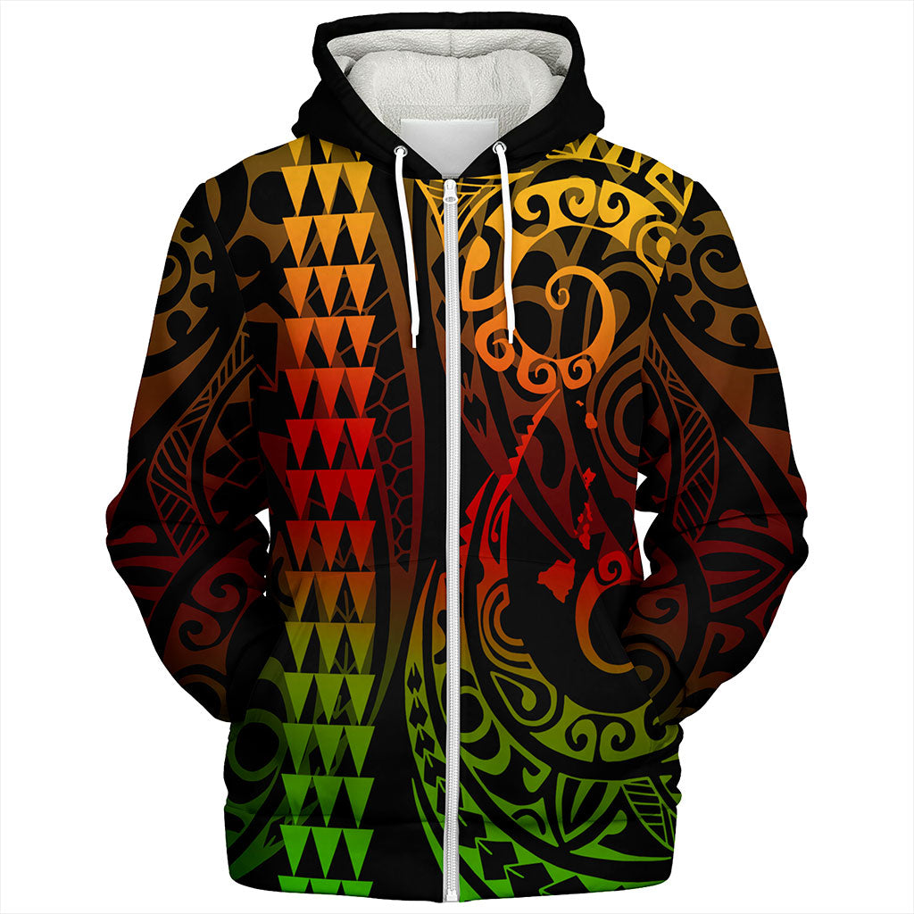 Hawaii Sherpa Hoodie Map Kakau Style
