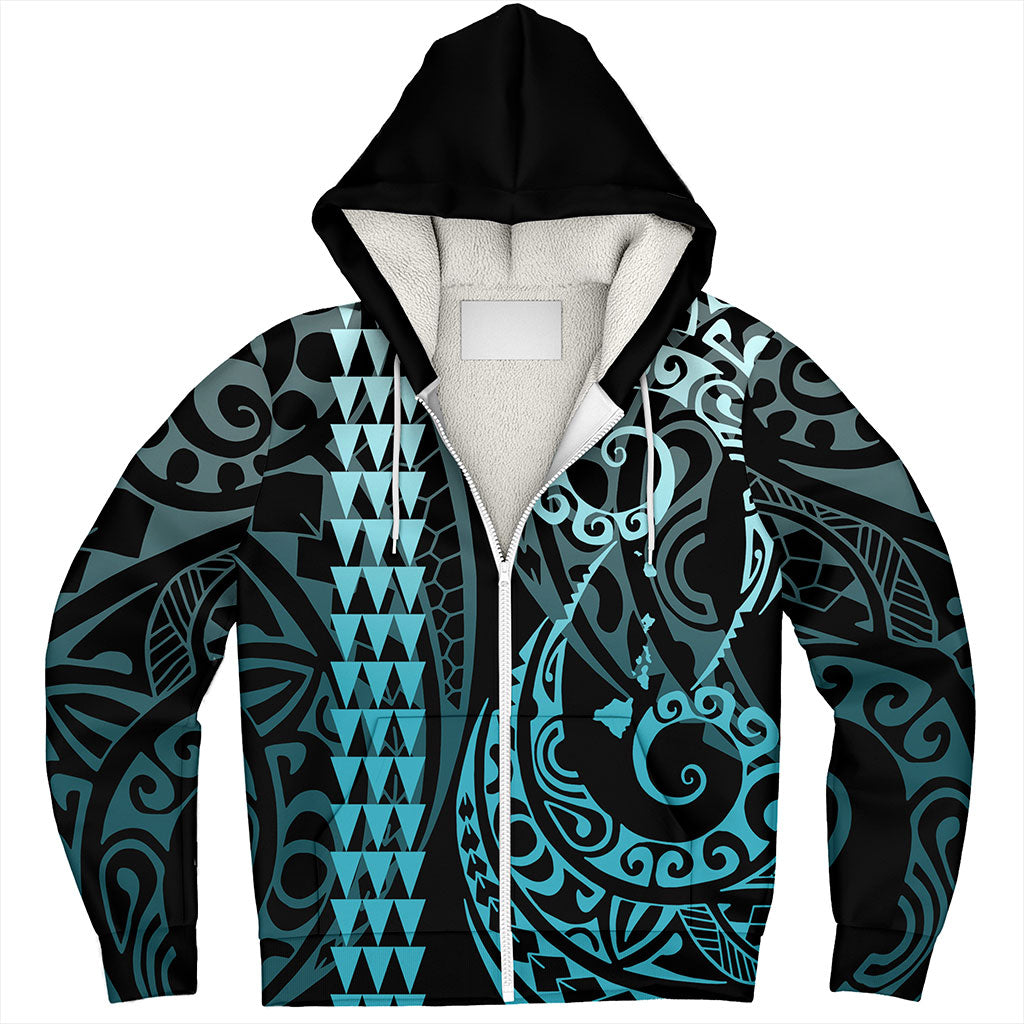 Hawaii Sherpa Hoodie Map Kakau Style