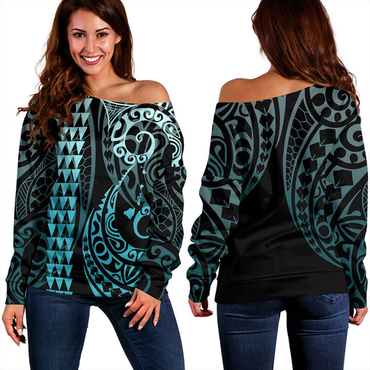 Hawaii Off Shoulder Sweatshirt Map Kakau Style