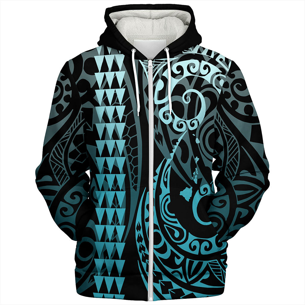 Hawaii Sherpa Hoodie Map Kakau Style