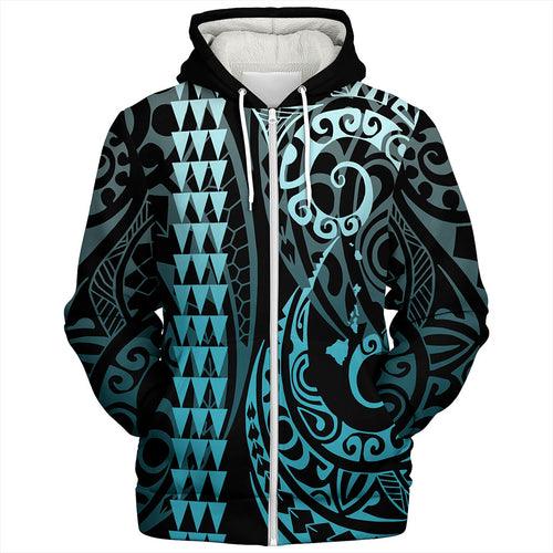 Hawaii Sherpa Hoodie Map Kakau Style