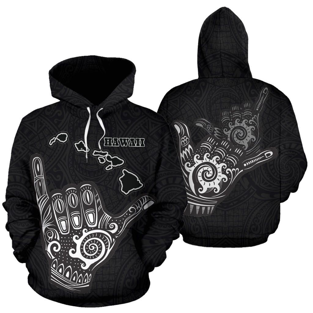Hawaii All Over Hoodie - Polynesian Shaka Hawaii Map Black