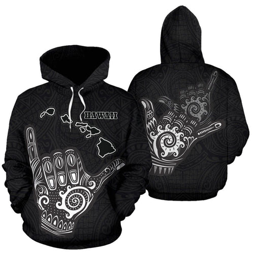 Hawaii All Over Hoodie - Polynesian Shaka Hawaii Map Black