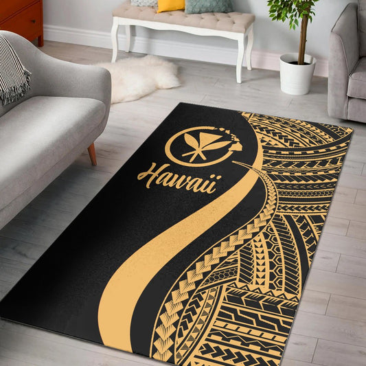 Hawaii Area Rug - Gold Polynesian Tentacle Tribal Pattern
