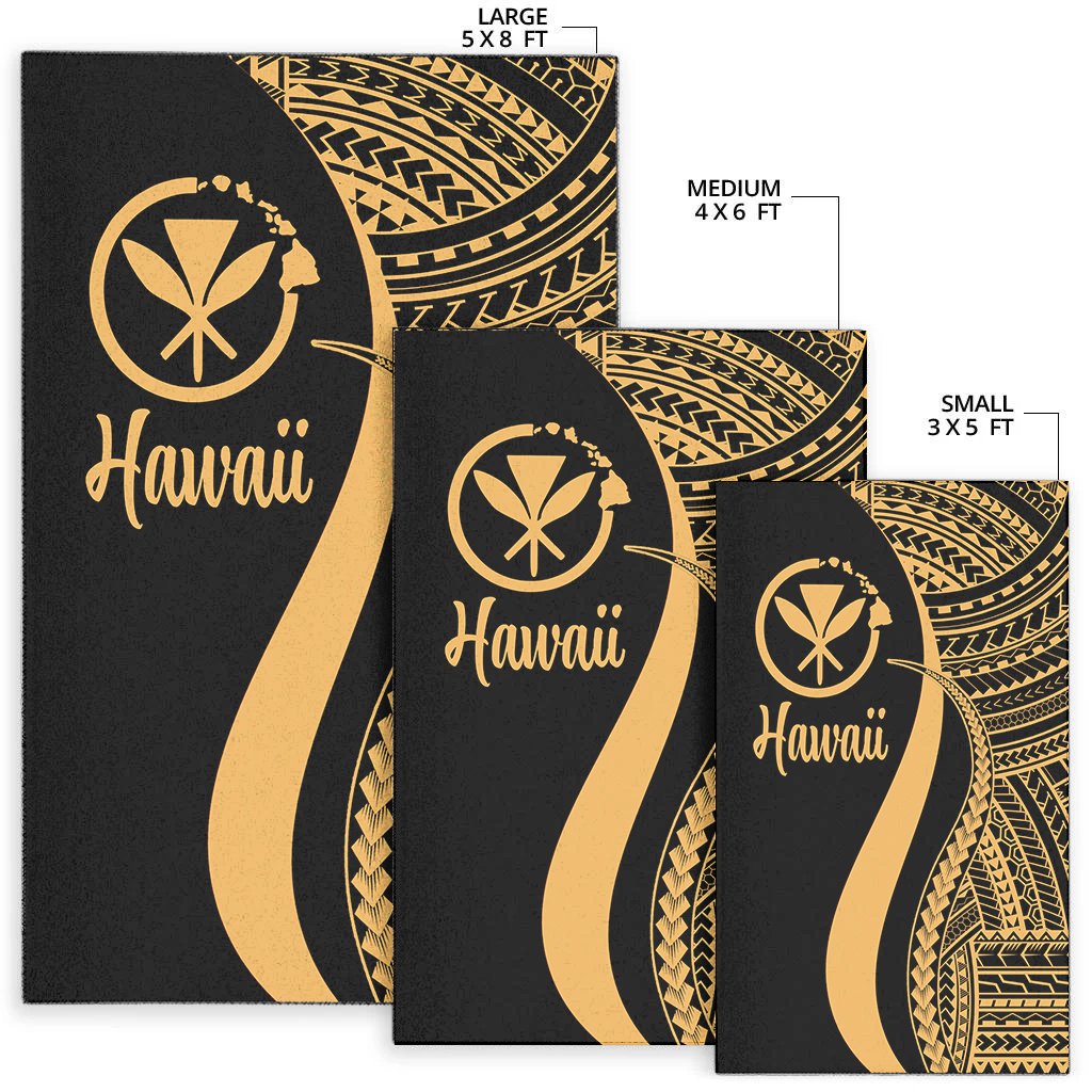 Hawaii Area Rug - Gold Polynesian Tentacle Tribal Pattern