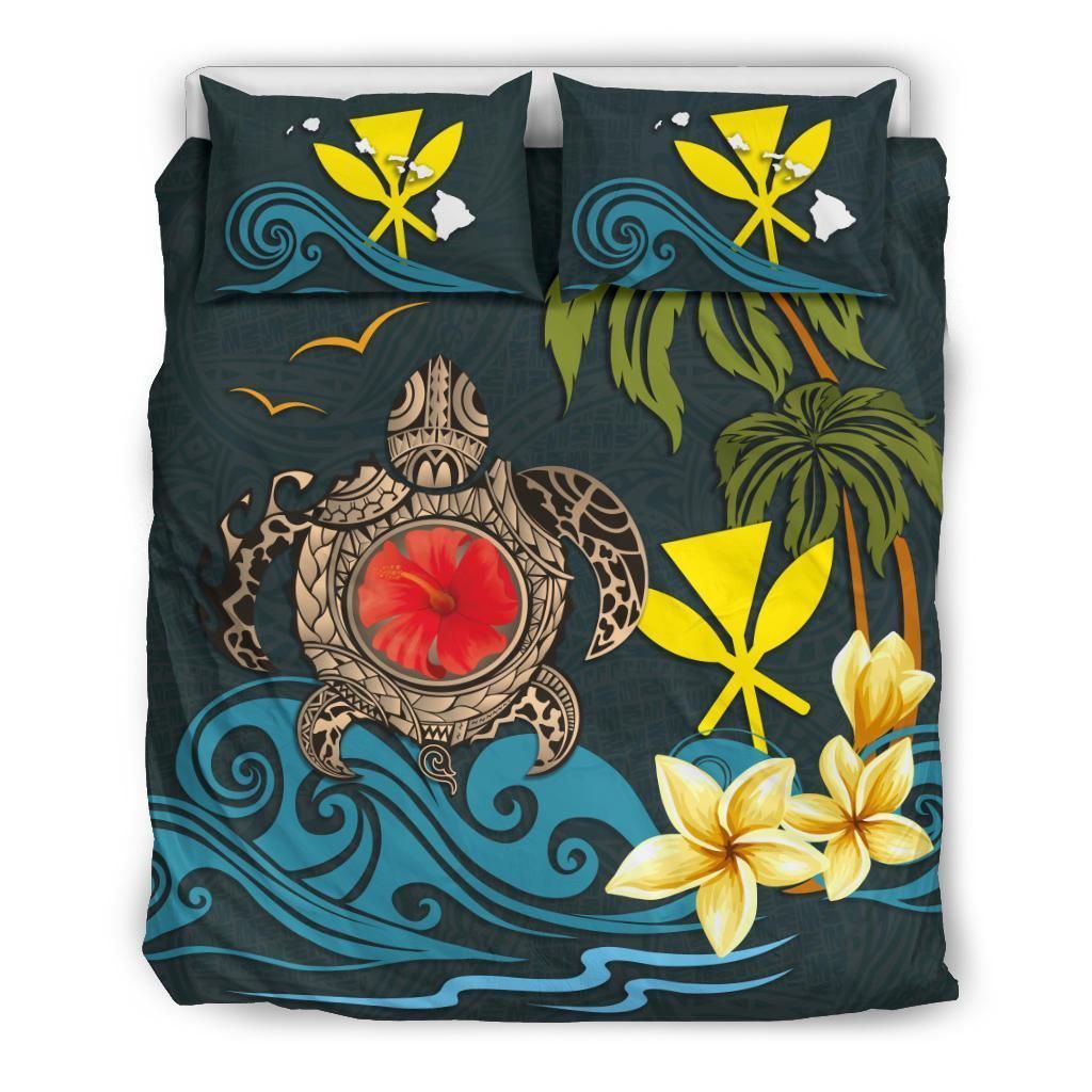 Polynesian Duvet Cover Set - Hawaii Bedding Set Coat Of Arm Turtle Hibiscus