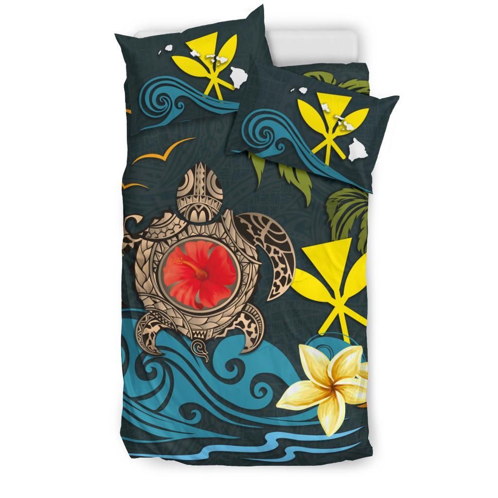 Polynesian Duvet Cover Set - Hawaii Bedding Set Coat Of Arm Turtle Hibiscus