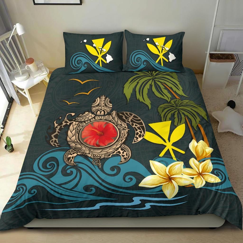 Polynesian Duvet Cover Set - Hawaii Bedding Set Coat Of Arm Turtle Hibiscus