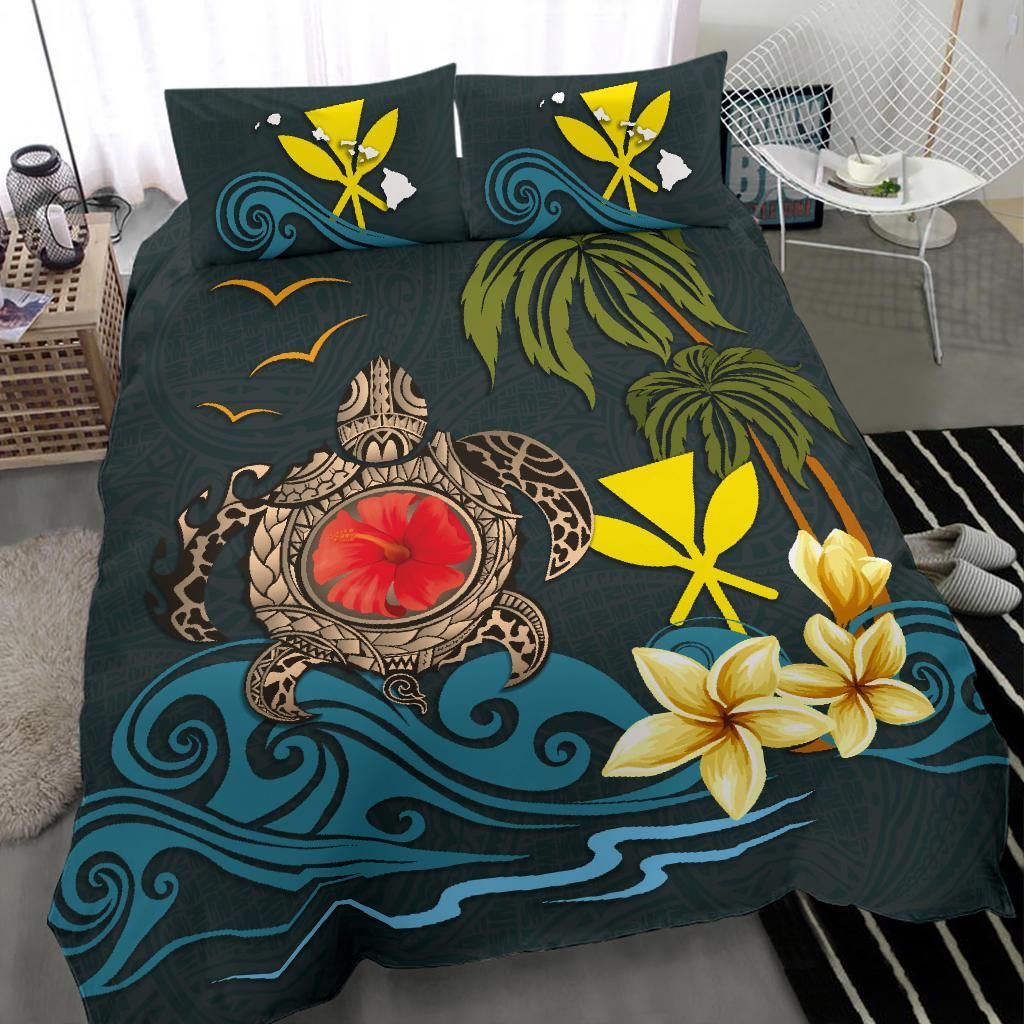 Polynesian Duvet Cover Set - Hawaii Bedding Set Coat Of Arm Turtle Hibiscus