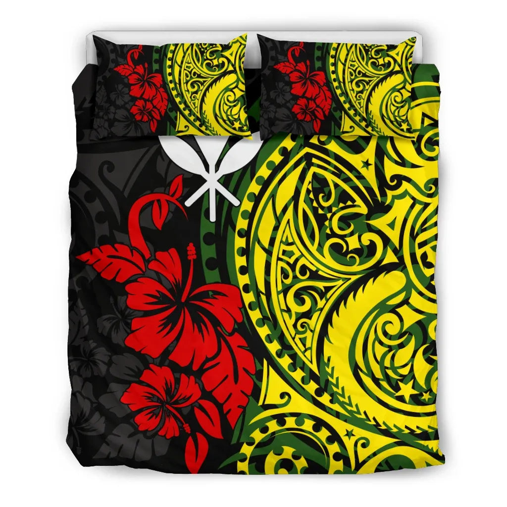 Hawaii Duvet Cover Set - Polynesian Patterns With Hibiscus Flowers