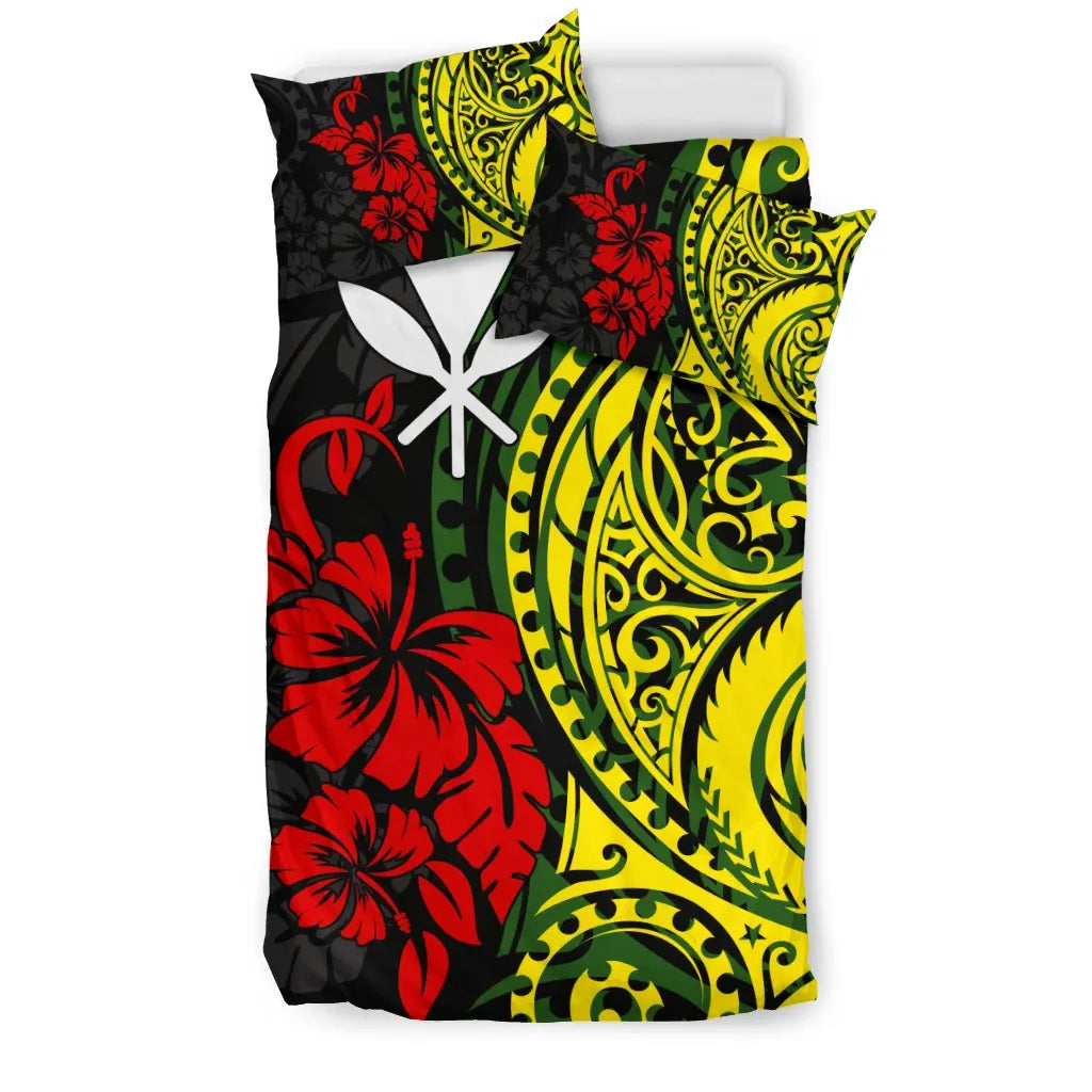Hawaii Duvet Cover Set - Polynesian Patterns With Hibiscus Flowers