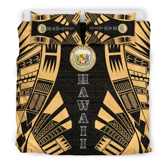 Hawaii Duvet Cover Set - Polynesian Tattoo Gold
