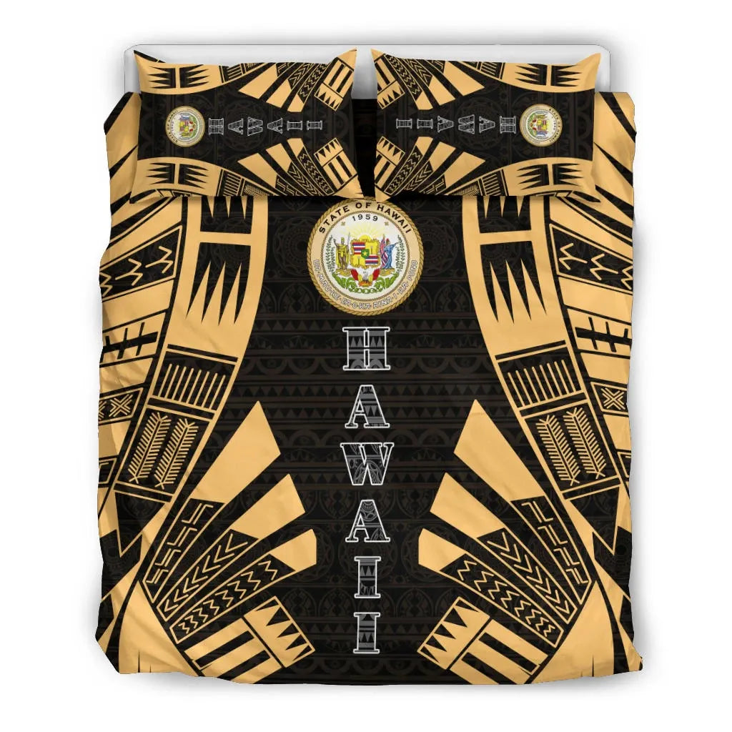 Hawaii Duvet Cover Set - Polynesian Tattoo Gold