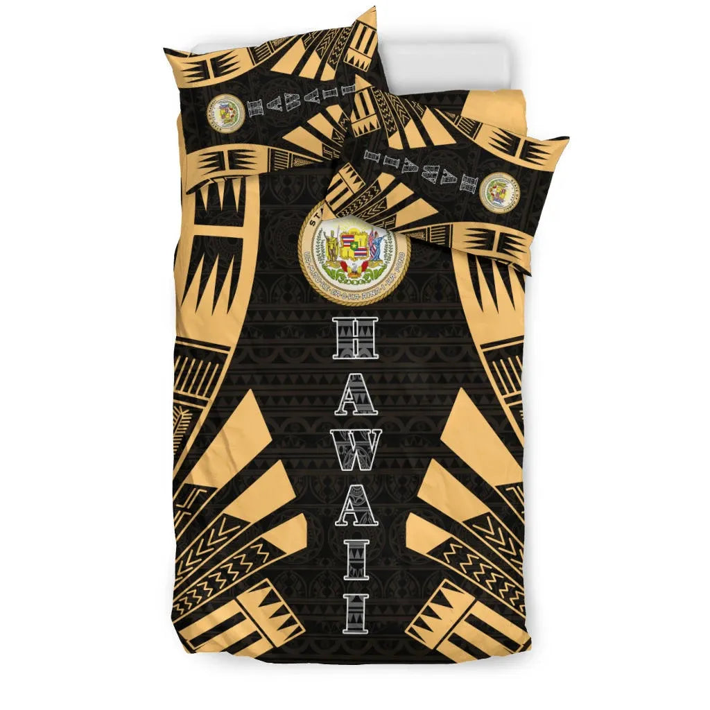 Hawaii Duvet Cover Set - Polynesian Tattoo Gold