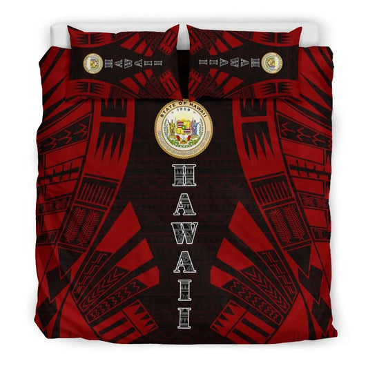 Hawaii Duvet Cover Set - Polynesian Tattoo Red