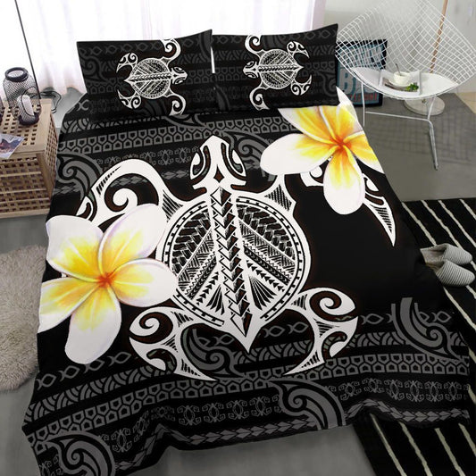 Hawaii Bedding Set - Turtle Plumeria Flowers Polynesian Pattern