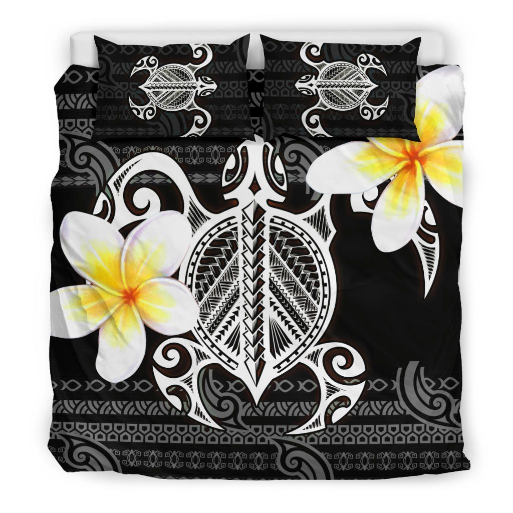 Hawaii Bedding Set - Turtle Plumeria Flowers Polynesian Pattern