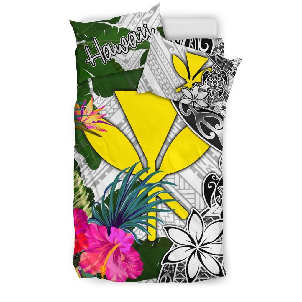 Hawaii Bedding Set White - Turtle Plumeria Banana Leaf