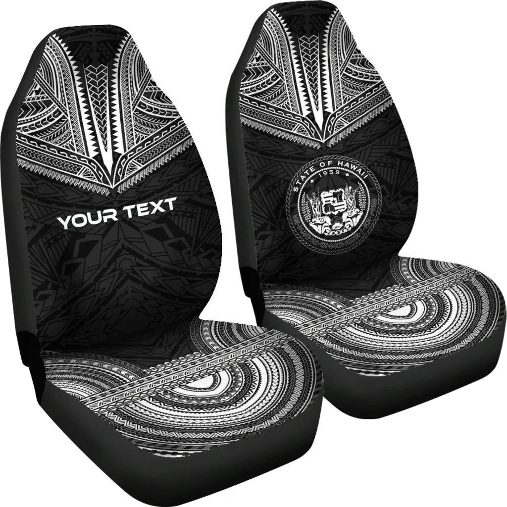 Hawaii Custom Personalised Car Seat Cover - Hawaii Seal Polynesian Chief Tattoo Black Version