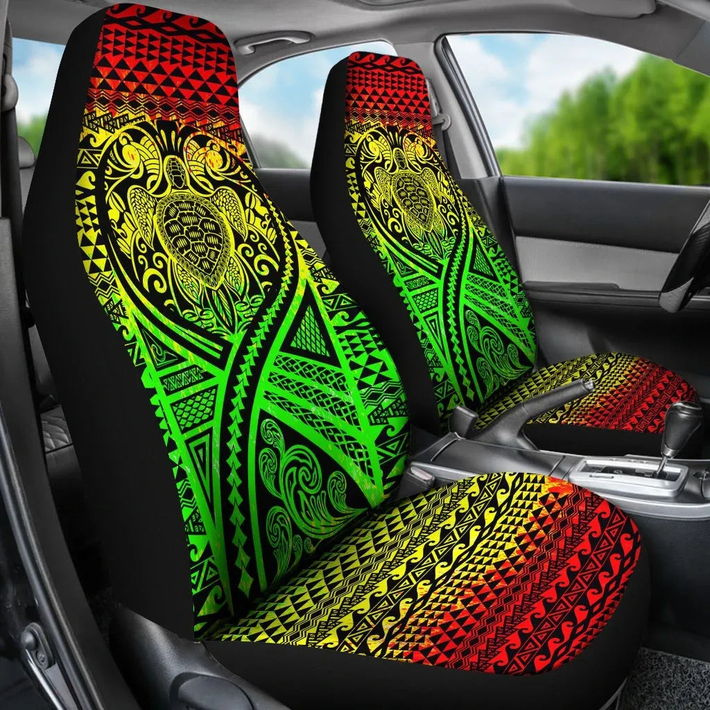 Hawaii Car Seat Covers - Turtle Polynesian Tattoo Reggae