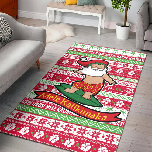 Hawaii Christmas Area Rug - Santa Surfing