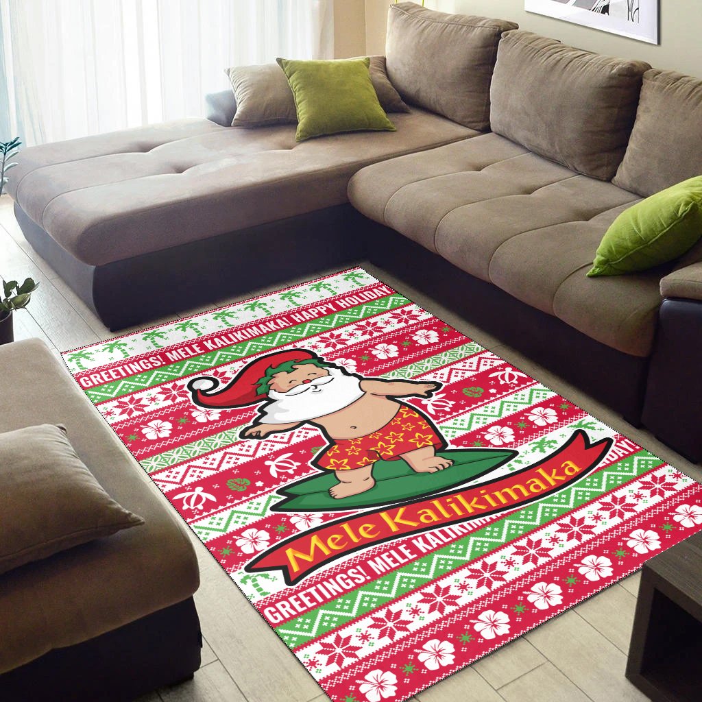 Hawaii Christmas Area Rug - Santa Surfing
