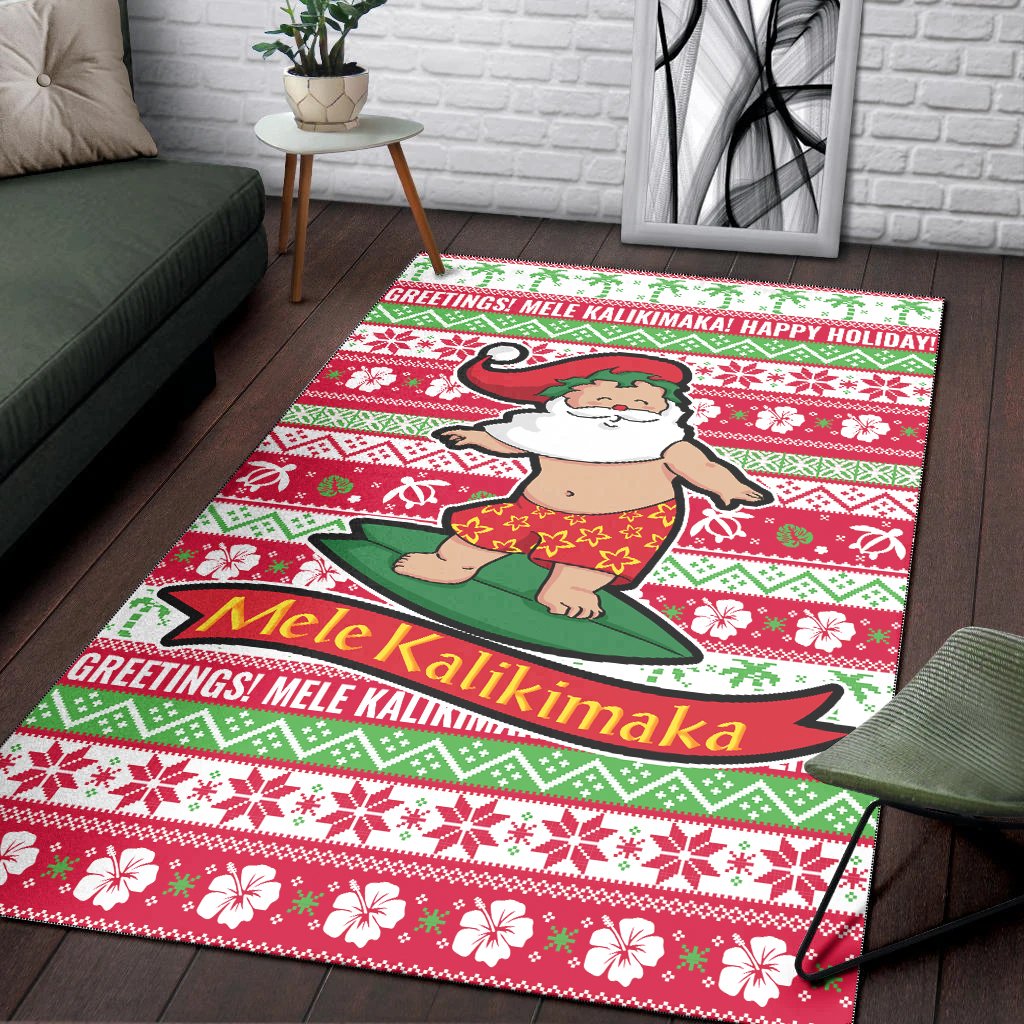 Hawaii Christmas Area Rug - Santa Surfing